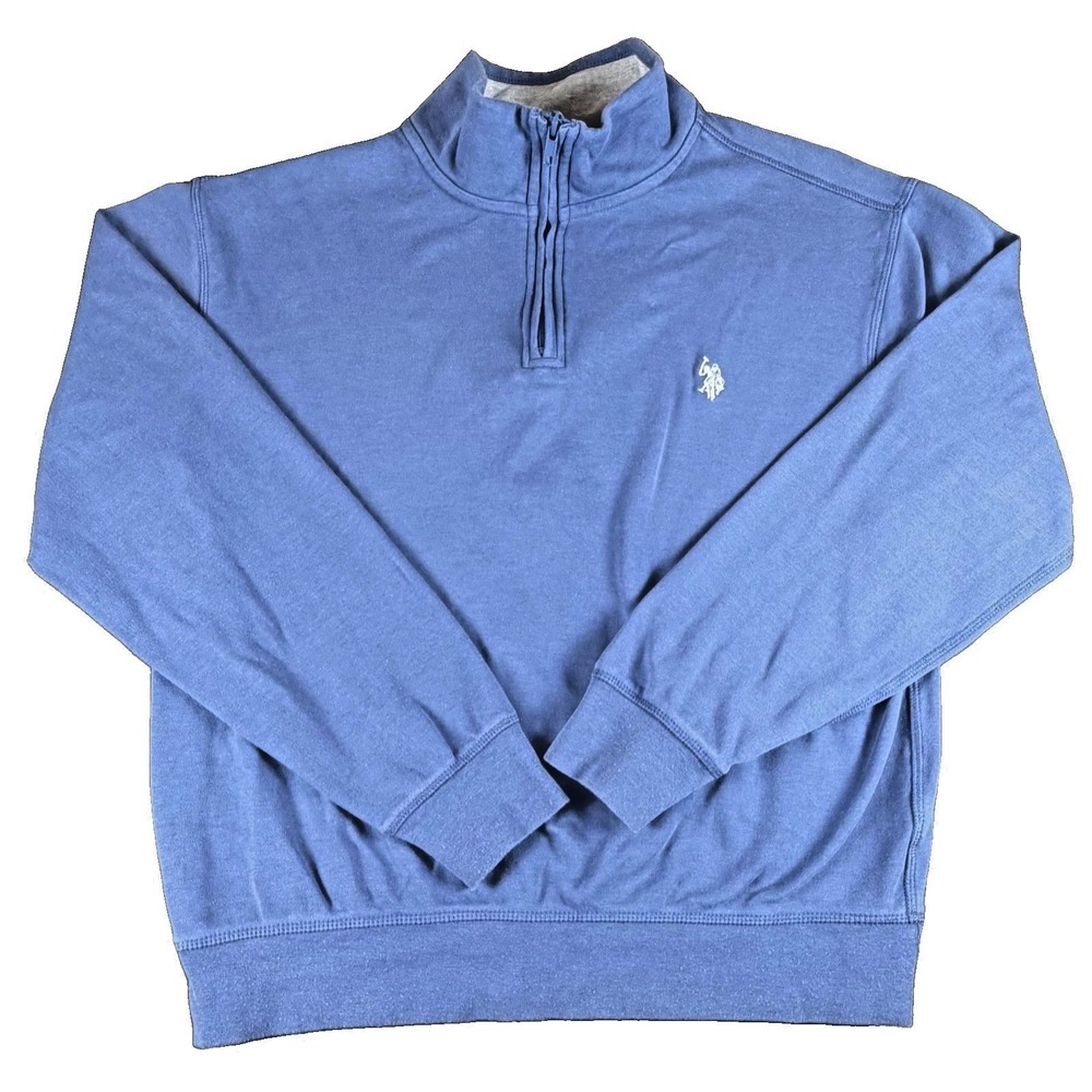 U.S. POLO ASSN. Sweatshirt Mens Medium Blue 1/4 Zip Jersey Mock Neck Chest Logo